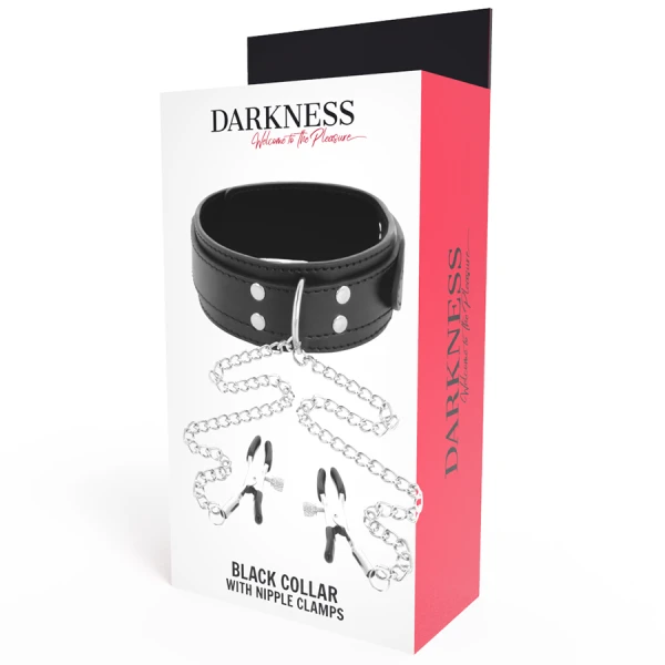 Darkness Bondage Halsband met Nippelklemmen Zwart