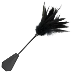 Darkness Sensations zwarte veren zweep met rijzweepje, 48 cm