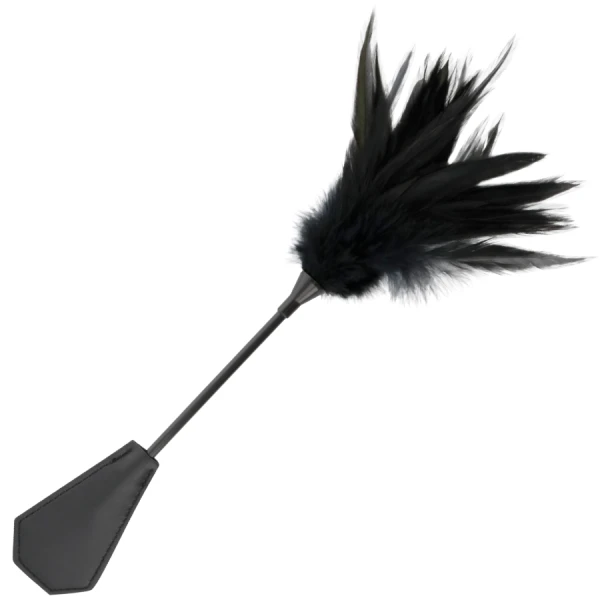 Darkness Sensations schwarze Federpeitsche mit Reitgerte, 48 cm