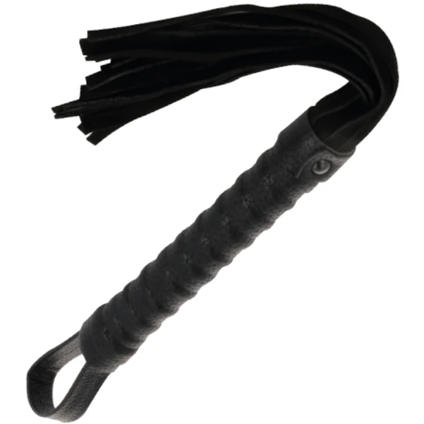Darkness Sensations Schwarze Bondage-Peitsche mit Ledergriff