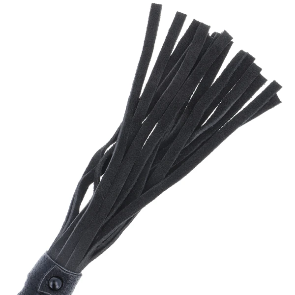 Darkness Sensations Schwarze Bondage-Peitsche mit Ledergriff