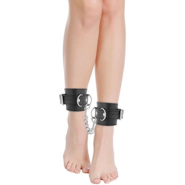 Darkness verstellbare Leder-Knöchel-Handschellen aus PVC-Leder schwarz