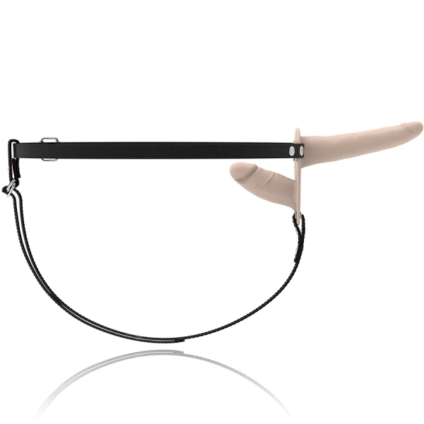 Fetish Submissive Harness dubbelpenetratietuig met siliconen dildo's, vleeskleurig Fetish Submissive Harness dubbelpenetratietuig met siliconen dildo's, vleeskleurig