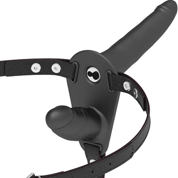 Fetish Submissive Harness Dubbelpenetratieharnas met zwarte vibrator