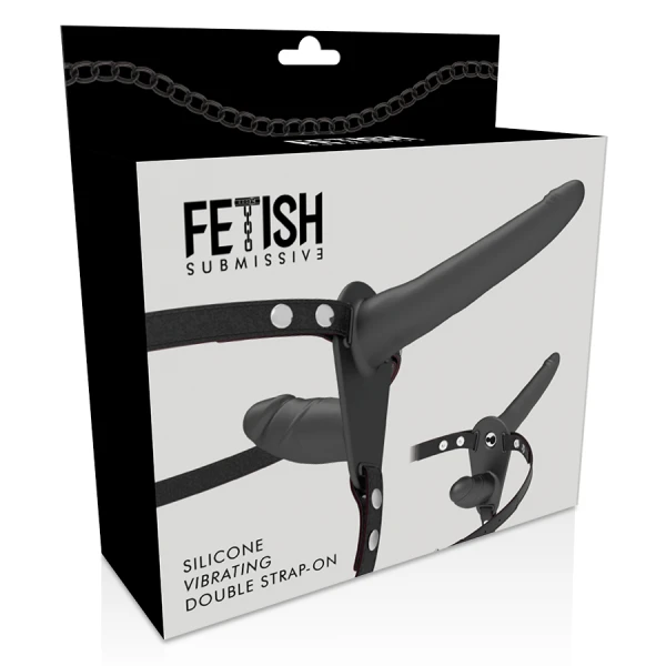 Fetish Submissive Harness Dubbelpenetratieharnas met zwarte vibrator