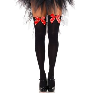 LEG Avenue Hosiery Nylon-Overknee-Strümpfe mit roter Schleife, Einheitsgröße – Bild 1