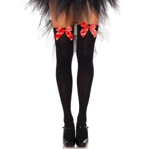 LEG Avenue Hosiery Nylon-Overkniekousen met rode strik, one-size