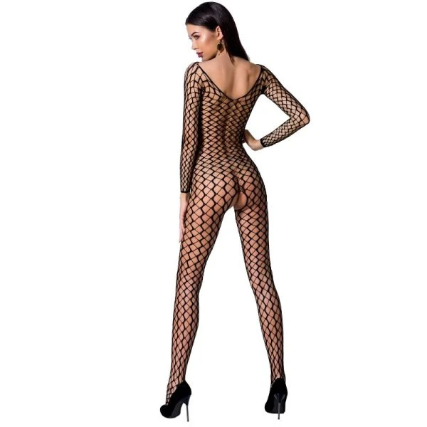 Passion Woman Net-Body met kruisopening en kant zwart Unisize