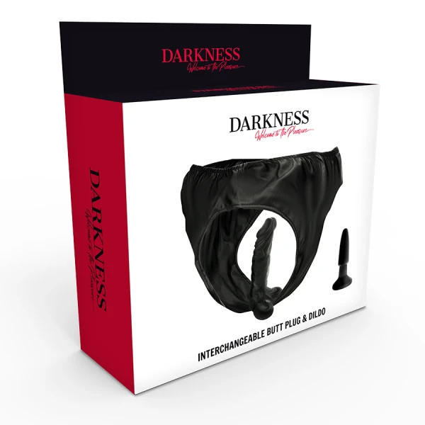Darkness Sensations slip met plug en verwisselbare dildo