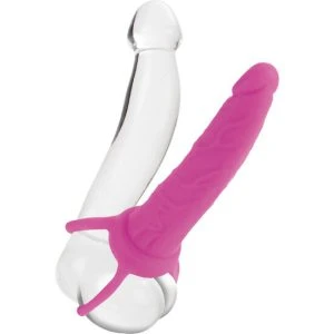 Calexotics Dual Penetrator Dildo mit Hodengeschirr aus Silikon rosa