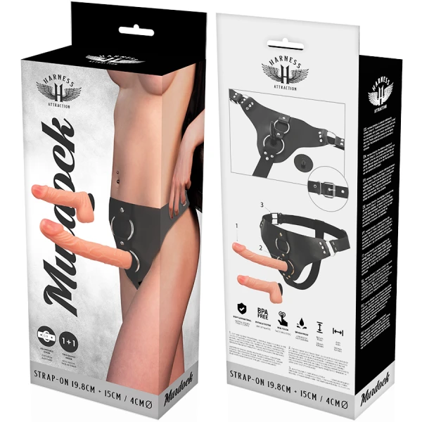 Harness Attraction Strap-On-Harnas met twee penissen Harness Attraction Strap-On-Harnas met twee penissen