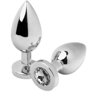 Metal Hard Anaalplug van staal met kristal transparant klein 5,71 cm