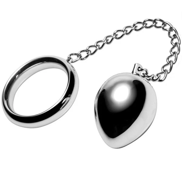 Metal Hard Cockring 40 mm met anaalketting en metalen bal