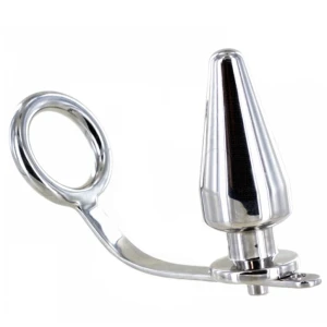Metal Hard Penisring met Anaalplug van Staal