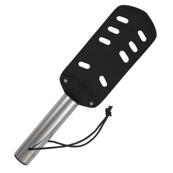 Metal Hard Spanking Paddle Made of Leather and Stainless Steel with Holes, 45 cm