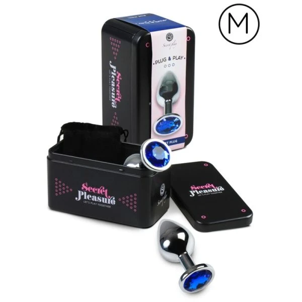 Secretplay Anale plug van metaal met diamantdecoratie, blauw