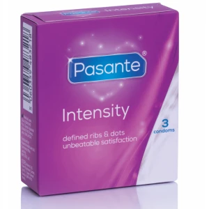 Pasante Condooms Ribs & Dots Intensity, 3 stuks, 52 mm nominale breedte