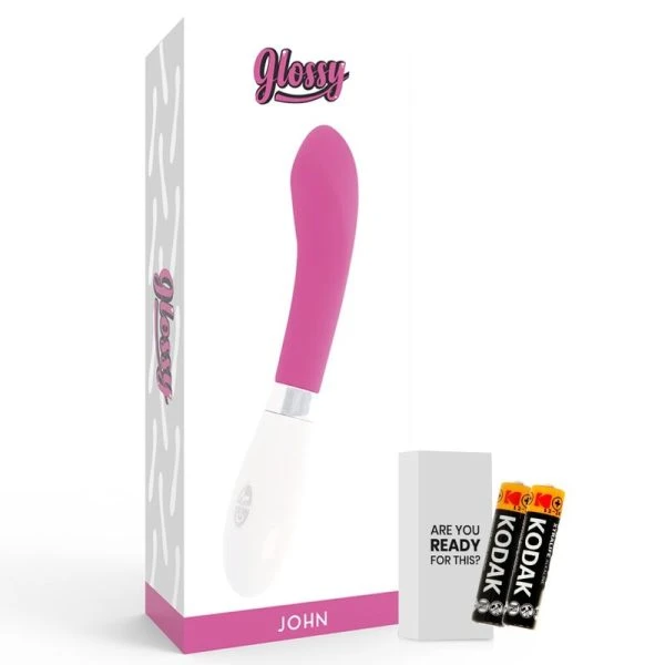 Glossy John Vibrator met gebogen punt, Roze, 12 cm