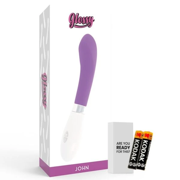 Glossy John Vibrator met gebogen punt en 10 standen, siliconen, paars Glossy John Vibrator met gebogen punt en 10 standen, siliconen, paars