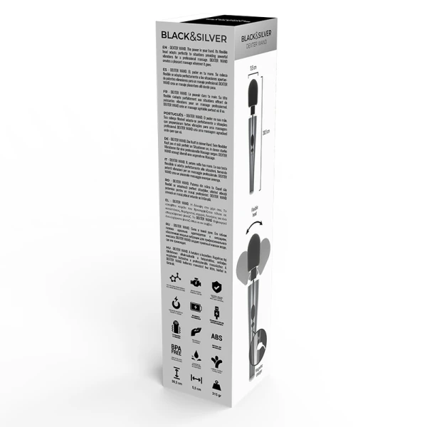 Black&silver Dexter Massagestab van siliconen, oplaadbaar