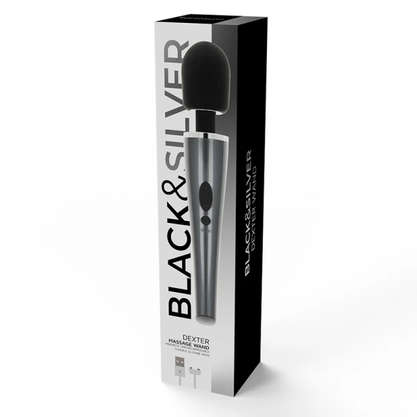 Black&silver Dexter Massagestab van siliconen, oplaadbaar