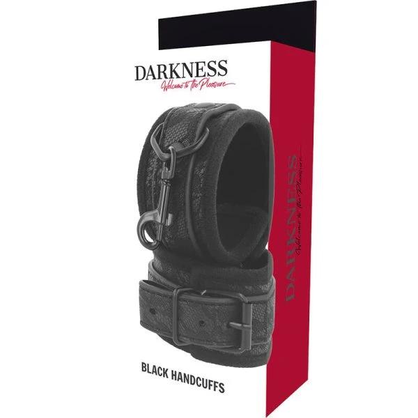 Darkness Bondage Luxus-BDSM-Handschellen aus Brokat und veganem Leder, schwarz