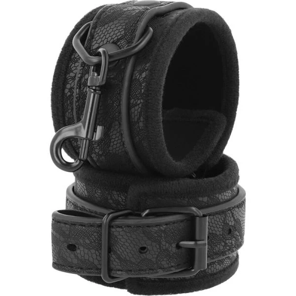 Darkness Bondage Luxus-BDSM-Handschellen aus Brokat und veganem Leder, schwarz