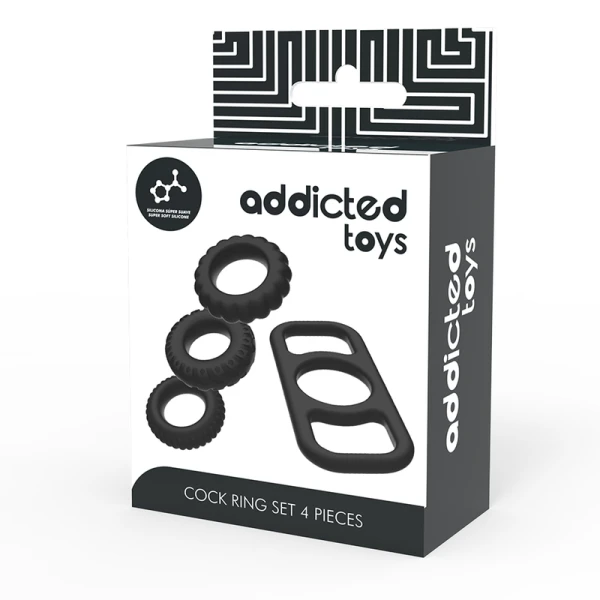 Addicted Toys Cock Ring Set 4 stuks flexibele siliconenringen