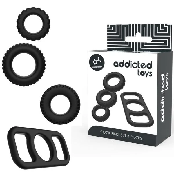 Addicted Toys Cock Ring Set 4 stuks flexibele siliconenringen