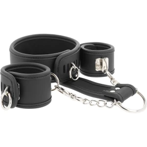 Fetish Submissive Bondage Halskette und Handschellen aus veganem Leder