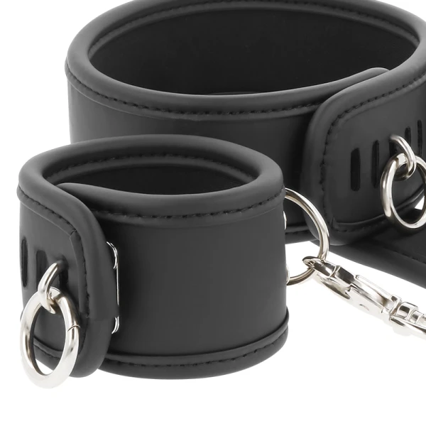 Fetish Submissive Bondage Halsband en Handboeien van veganistisch leer