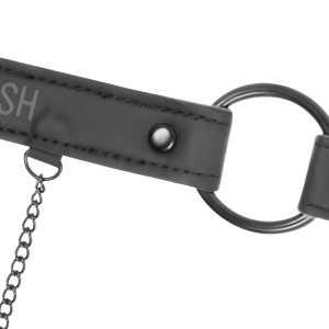 Fetish Submissive Bondage Knebelring met Nippelklemmen, vegan leer Fetish Submissive Bondage Knebelring met Nippelklemmen, vegan leer - Afbeelding 4
