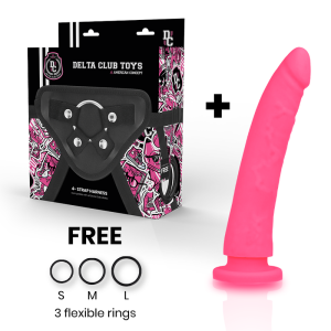 Deltaclub Strap-On Dildo met riem en siliconenringen roze 17 cm Deltaclub Strap-On Dildo met riem en siliconenringen roze 17 cm - Afbeelding 2