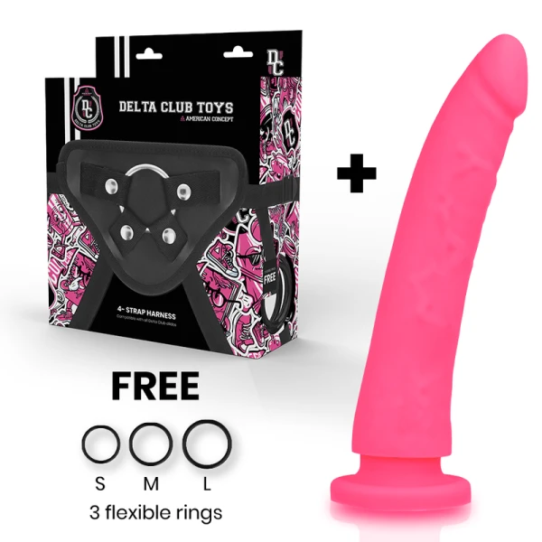Deltaclub Strap-On Set met siliconen dildo 23 cm x 4,5 cm roze