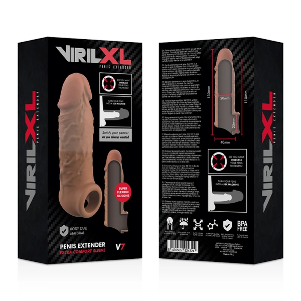 Virilxl Siliconen-penisomhulsel V7 bruin met verlenging Virilxl Siliconen-penisomhulsel V7 bruin met verlenging