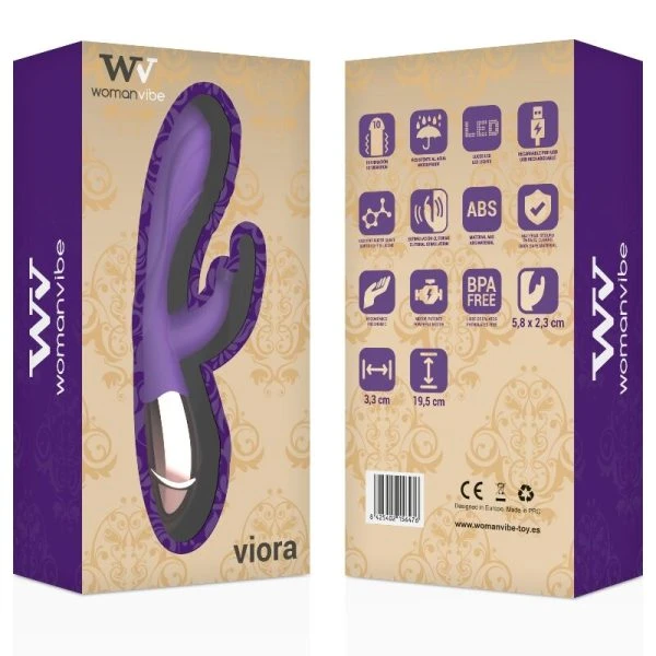Womanvibe Viora Rabbit Vibrator met Clitoris-Stimulator, Silicon, Goud/Paars