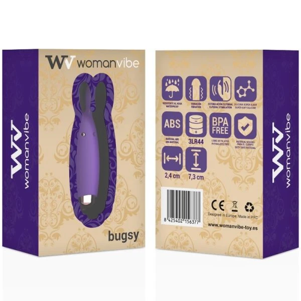Womanvibe Minivibrator Bugsy Silicone Konijnenvibrator 7,3 cm Womanvibe Minivibrator Bugsy Silicone Konijnenvibrator 7,3 cm