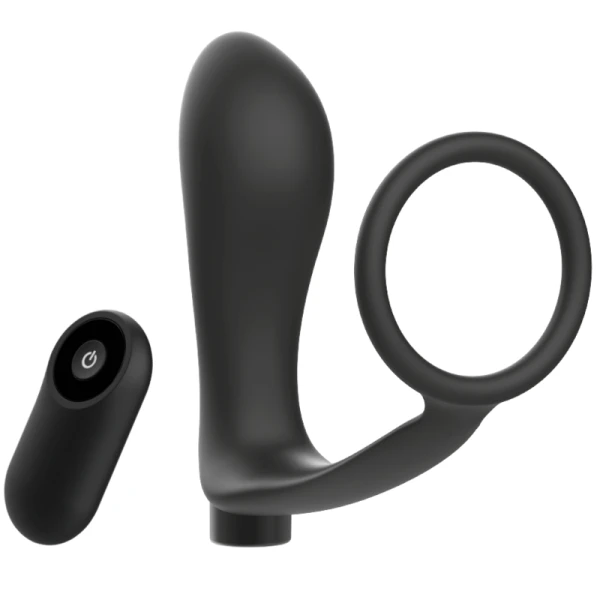 Addicted Toys Analplug mit Penisring und Fernbedienung, schwarz