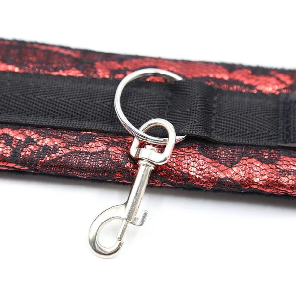 Ohmama Fetish Handboeien van fluweel met nylonband rood-zwart