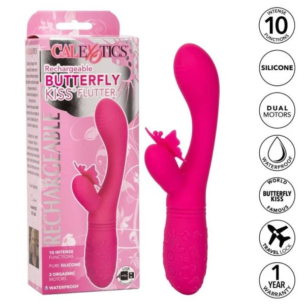 Calexotics Vlinderkus Flutter Vibrator met Clitstimulator, roze Calexotics Vlinderkus Flutter Vibrator met Clitstimulator, roze