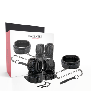 Darkness Handboeien en Halsband van Leder met Lijn Darkness Handboeien en Halsband van Leder met Lijn - Afbeelding 1