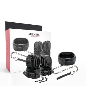 Darkness Handboeien en Halsband van Leder met Lijn