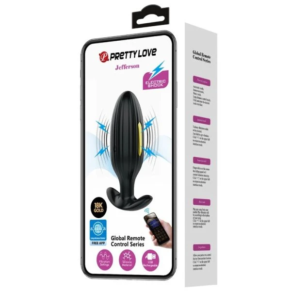 Pretty Love Anaalplug Jefferson met app-bediening en E-Stim, zwart