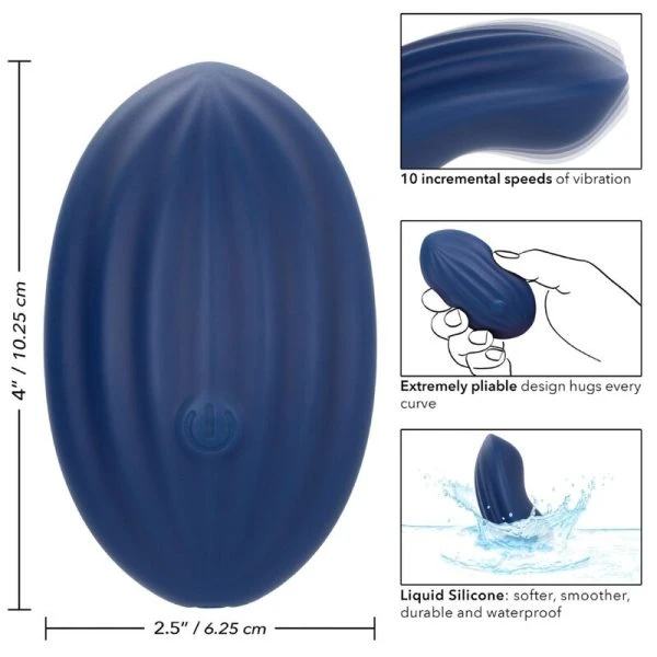 Calexotics Cashmere Velvet Curve Vibrator met ribbels, blauw