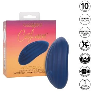 Calexotics Cashmere Velvet Curve Vibrator met ribbels, blauw