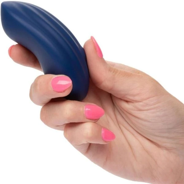 Calexotics Cashmere Velvet Curve Vibrator met ribbels, blauw