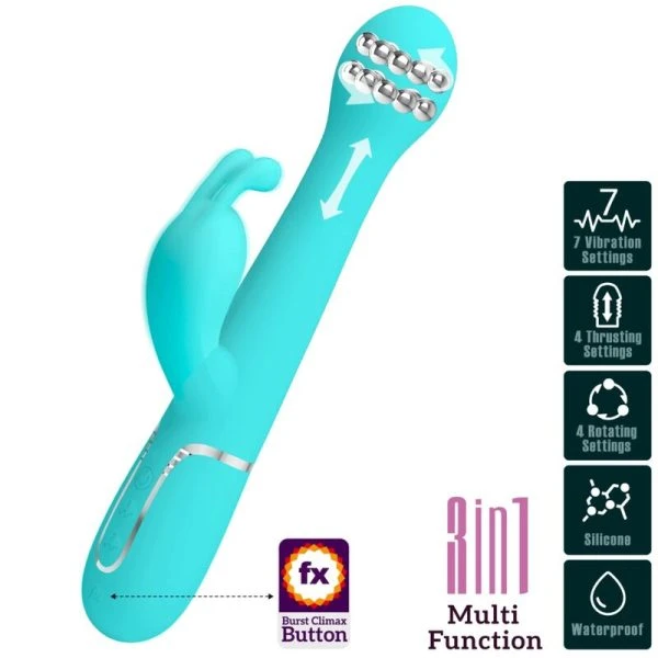 Pretty Love Rabbit Vibrator 3 in 1 Multifunctionele vibrator met clitorisstimulator, aquagroen