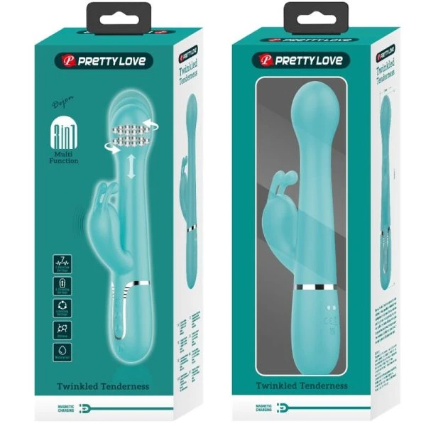 Pretty Love Rabbit Vibrator 3 in 1 Multifunctionele vibrator met clitorisstimulator, aquagroen