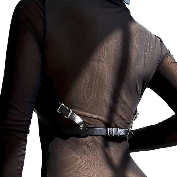 Subblime Leder-Borstband met kettingdetails, zwart