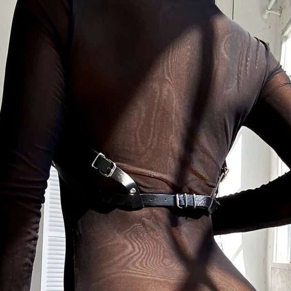 Subblime Leder-Borstband met kettingdetails, zwart